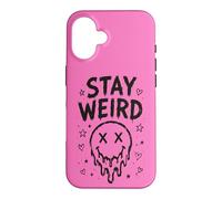 Carcasa para iPhone 16 Stay Weird Creepy Smile Humor gótico Estética Espeluznante