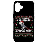 Carcasa para iPhone 16 Suéter Feo navideño con diseño de Loro Gris Africano All I Want Christmas