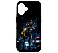 Carcasa para iPhone 16 T-Rex Dinosaur Roaring City at Night Graphic Design Japanese