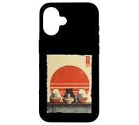 Carcasa para iPhone 16 Three Cats Ramen Divertido Estético Japonés Ukiyo-e Anime Cat