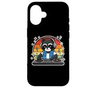 Carcasa para iPhone 16 Tocadiscos Retro DJ Raccoon para Mezclar música gráfica