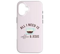 Carcasa para iPhone 16 Todo LO Que Necesito ES CAFÉ & JESÚS Divertido Meme Cristiano con cafeína