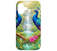 Carcasa para iPhone 16 Tropical Peacocks Cascada Jungle Paradise