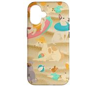 Carcasa para iPhone 16 Tropical Summer Sandy Beach Dogs Cute Caniche Chihuahua Puppy