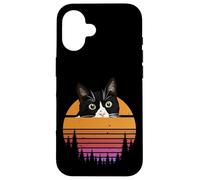 Carcasa para iPhone 16 Tuxedo Cat Retro 70s Sunset Vintage Cat Lover