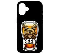 Carcasa para iPhone 16 Vaso de Cerveza Divertido Oso con Cuernos de Ciervo combinación de Juego de Palabras