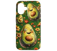 Carcasa para iPhone 16 Vegetable Pattern and Happy Face For Vegan Mom Cute Avocado