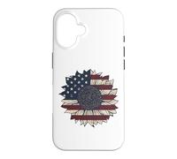 Carcasa para iPhone 16 Vintage 4th of July Patriotic American Flag Sunflower