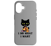 Carcasa para iPhone 16 Vintage Black Cat Pizza Café I Do What I Want Funny My Cat