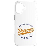 Carcasa para iPhone 16 Vintage Denver Mile High City Colorado Texto Azul Naranja