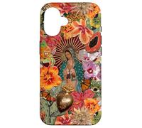 Carcasa para iPhone 16 Virgen María Católica Floral Mexicano Folk Mosaico Collage