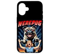Carcasa para iPhone 16 Werepug - Retro Vintage B-Movie 80's Horror Hombre Lobo Perro Pug