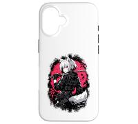 Carcasa para iPhone 16 Wolf Anime Girl Samurai Katana Rosa Negro Diseño Estético
