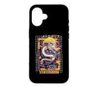 Carcasa para iPhone 16 Yokohama City Synthwave 80s Dragón Asiático Vaporwave