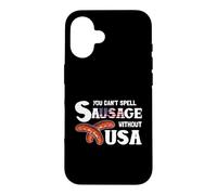Carcasa para iPhone 16 You Cant Spell Sausage Without USA 4th of July American Flag