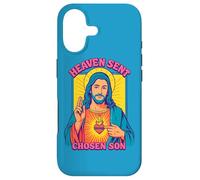 Carcasa para iPhone 17 Anime Manga Jesús Sagrado Corazón Cristiano Retro Pop Art Azul