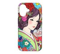 Carcasa para iPhone 17 Arte de Anime Kawaii Japanese Vibe Kimono Girl Flowers
