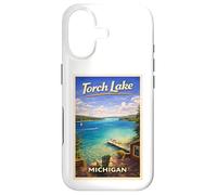 Carcasa para iPhone 17 Arte de Viaje Retro de Michigan Torch Lake Traverse City Up North