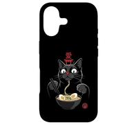 Carcasa para iPhone 17 Black Cat Eating Ramen Noodles Japan Kanji Love Anime Design