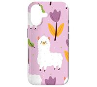 Carcasa para iPhone 17 Bonito patrón de Alpacas con Flores moradas Adorable Alpaca