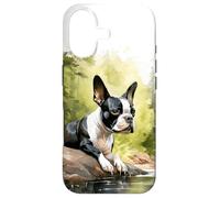 Carcasa para iPhone 17 Boston Terrier Acuarela Perro Bosque Naturaleza Amante Bos