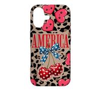 Carcasa para iPhone 17 Brown Cheetah America Girls con Estampado de Leopardo, Cereza y Lazo