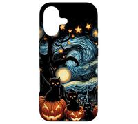 Carcasa para iPhone 17 Calabaza de Noche Estrellada de Gatos Negros de Halloween Espeluznante