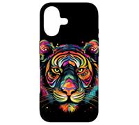 Carcasa para iPhone 17 Cara de Tigre Colorida, Arte de Animales Salvajes, Gatos Grandes, Negro