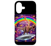 Carcasa para iPhone 17 Cat Riding Dinosaur Trex UFO Taco Donuts In Galaxy