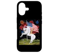 Carcasa para iPhone 17 Cat Unicorn 4th of July Patriotic American Flag Fireworks