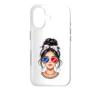 Carcasa para iPhone 17 Chica Coreana Messy Bun Gafas de Sol Bandera de Corea del Sur