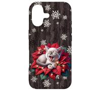 Carcasa para iPhone 17 Christmas Cat Stuff Red Poinsettia Flowers Winter Snowflake