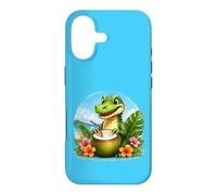 Carcasa para iPhone 17 Cocodrilo Divertido en la Playa, Flores Tropicales de Coco