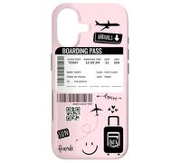Carcasa para iPhone 17 Cute Airplane Boarding Travel Pass Happy Doodle Blush Pink
