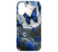Carcasa para iPhone 17 Cute Blue Butterfly Rose Flower Blue Floral Butterflies Moon