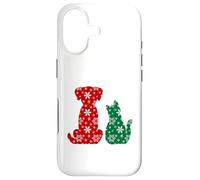 Carcasa para iPhone 17 Cute Cat and Dog Christmas Holiday Red Green Snowflakes Pet