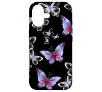 Carcasa para iPhone 17 Cute Purple and Blue Butterfly Pattern Nature On Black