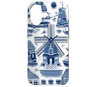 Carcasa para iPhone 17 Delft Pattern, Países Bajos Molinos de Viento, Cultura Holandesa