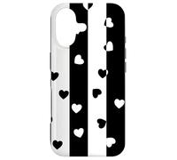Carcasa para iPhone 17 Día de San Valentín Negro Blanco Rayas Verticales corazón Minimalista