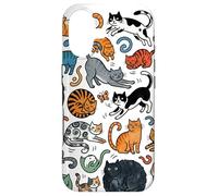 Carcasa para iPhone 17 Divertido Gato Doodle Patrón Colorido Amante De Las Mascotas