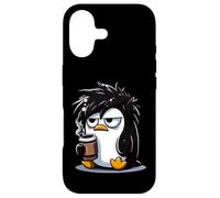 Carcasa para iPhone 17 Divertido Linux Tux Penguin Café De Dibujos Animados Gruñón Estresado
