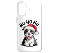 Carcasa para iPhone 17 Divertido Sombrero de Papá Noel para Perro Pitbull Ho Ho Ho Navidad Pit Bull