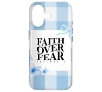 Carcasa para iPhone 17 Faith Over Fear Christian Bible, Tela Escocesa a Cuadros Azules Pastel
