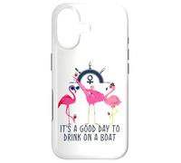 Carcasa para iPhone 17 Flamingo Drinking Wine It's a Good Day to Drink on a Boat