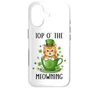 Carcasa para iPhone 17 Funny St Patricks Cat Top of The Meowning Coffee Cat Irish