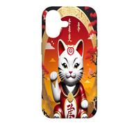 Carcasa para iPhone 17 Gato de la Suerte de Maneki Neko en la Parte Delantera y Elegante Geisha en la Parte Trasera