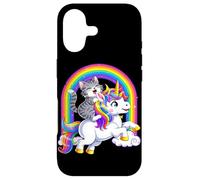 Carcasa para iPhone 17 Gato Montando Unicornio Arco Iris Fantasía Lindo