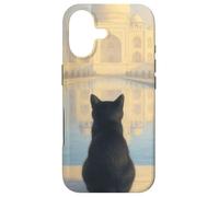 Carcasa para iPhone 17 Gato Negro Taj Mahal Amanecer India Viajero Felino