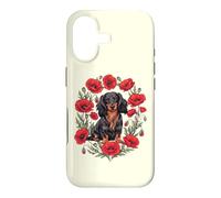 Carcasa para iPhone 17 Girls Poppy Flowers Black Long Haired Dachshund Dog Lover