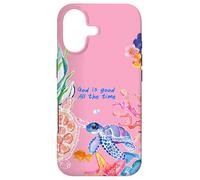 Carcasa para iPhone 17 God Is Good Summer Ocean Preppy Pink Turtle & Coral